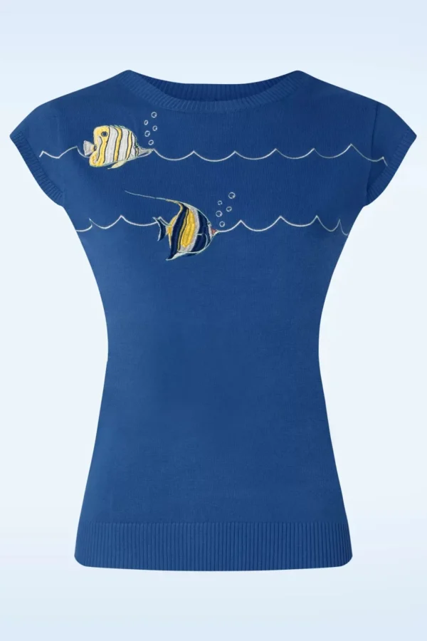 New Vixen Swimming Fish Short Sleeve Trui In Blauw