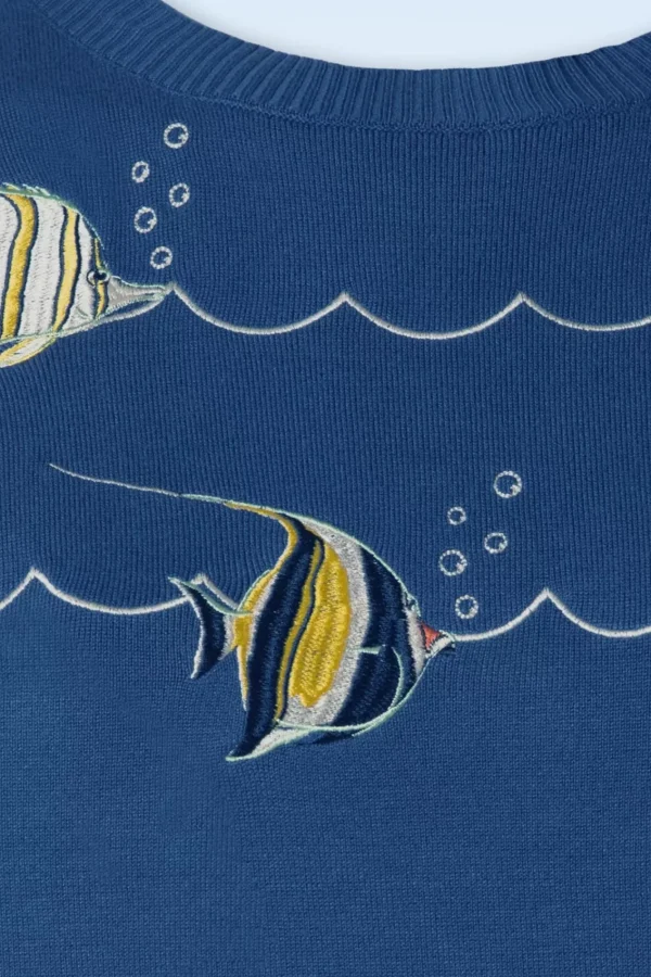 New Vixen Swimming Fish Short Sleeve Trui In Blauw