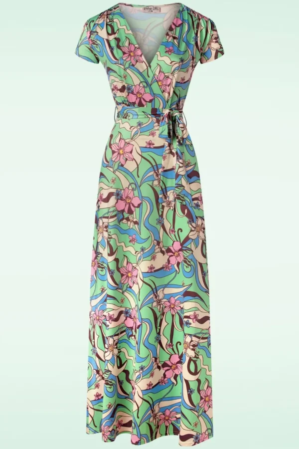 New Vintage Chic for Topvintage Swirly Maxi Jurk In Groen En Roze