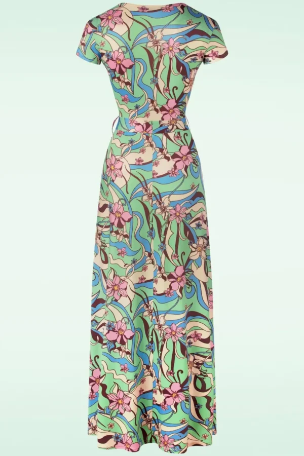 New Vintage Chic for Topvintage Swirly Maxi Jurk In Groen En Roze