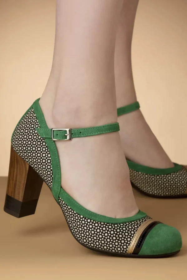 Hot Nemonic Tessy Suede Mary Jane Pumps In Groen En Zwart