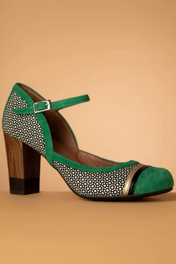 Hot Nemonic Tessy Suede Mary Jane Pumps In Groen En Zwart