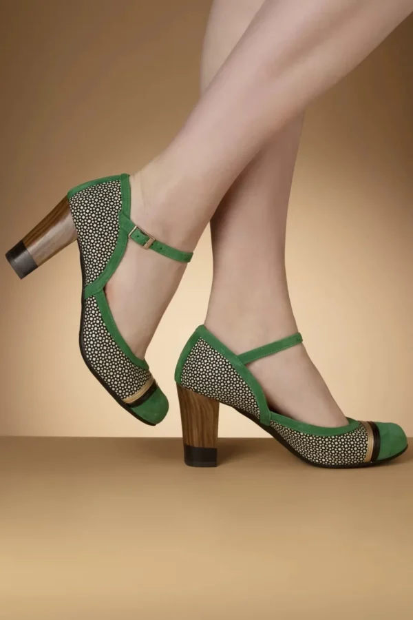 Hot Nemonic Tessy Suede Mary Jane Pumps In Groen En Zwart