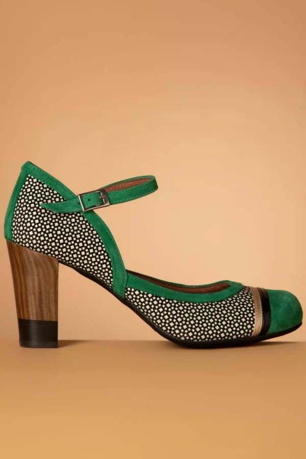 Hot Nemonic Tessy Suede Mary Jane Pumps In Groen En Zwart