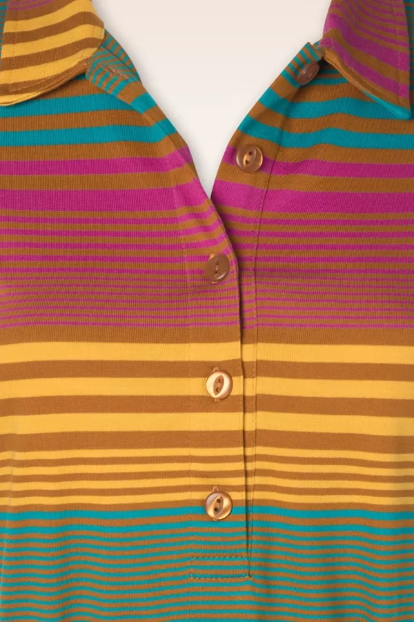 Discount Bakery Ladies Tilly Polo Jurk In Yarn Dyed Caramel