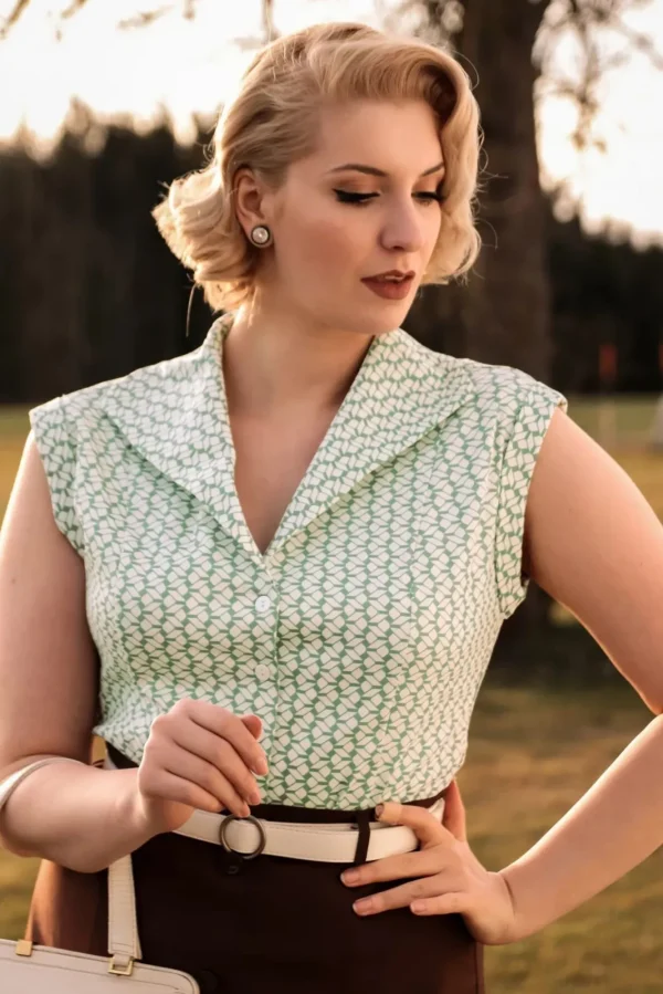 Online Banned Retro Tina Tile Blouse In Mintgroen