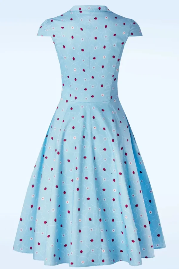 Discount Topvintage Boutique Collection Topvintage Exclusive ~ Angie Swing Jurk In Licht Blauw Met Lieveheersbeestjes Print