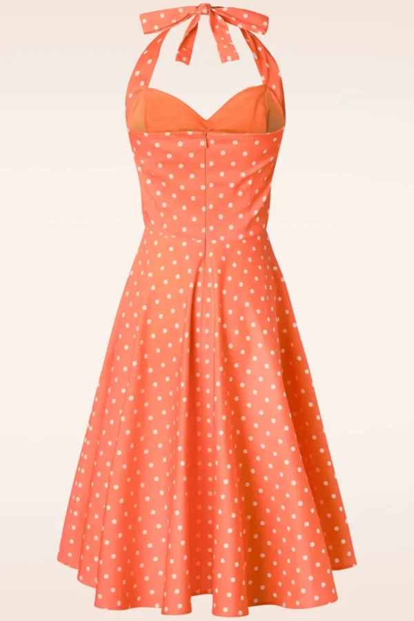 New Topvintage Boutique Collection Topvintage Exclusive ~ Bettie Polka Dot Swing Jurk In Oranje