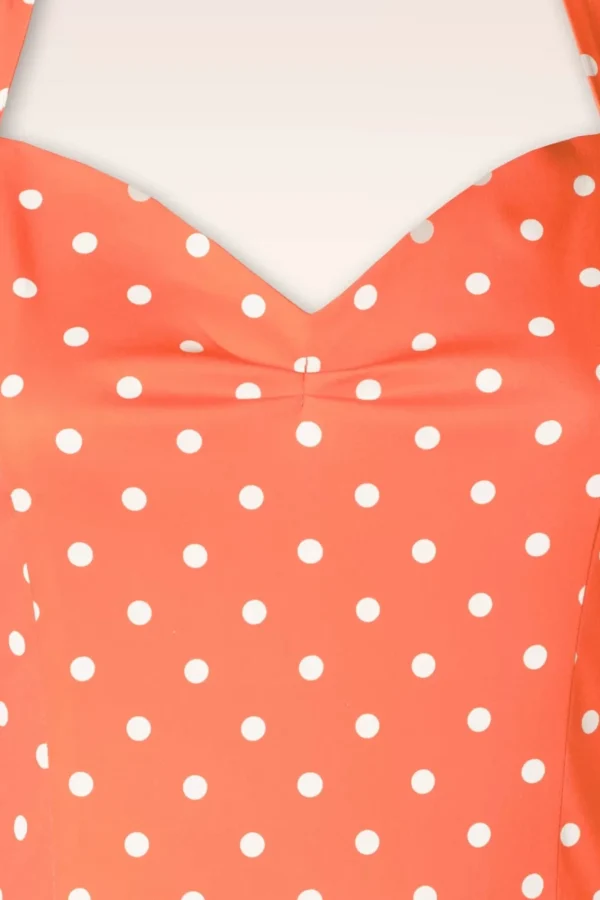 New Topvintage Boutique Collection Topvintage Exclusive ~ Bettie Polka Dot Swing Jurk In Oranje