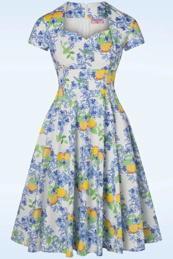 Clearance Topvintage Boutique Collection Topvintage Exclusive ~ Joliena Swingjurk In Wit En Blauw