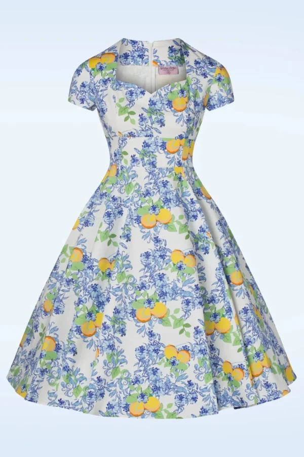 Clearance Topvintage Boutique Collection Topvintage Exclusive ~ Joliena Swingjurk In Wit En Blauw