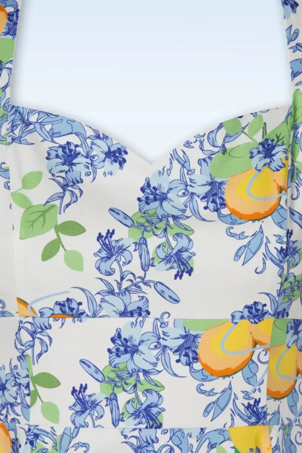 Clearance Topvintage Boutique Collection Topvintage Exclusive ~ Joliena Swingjurk In Wit En Blauw