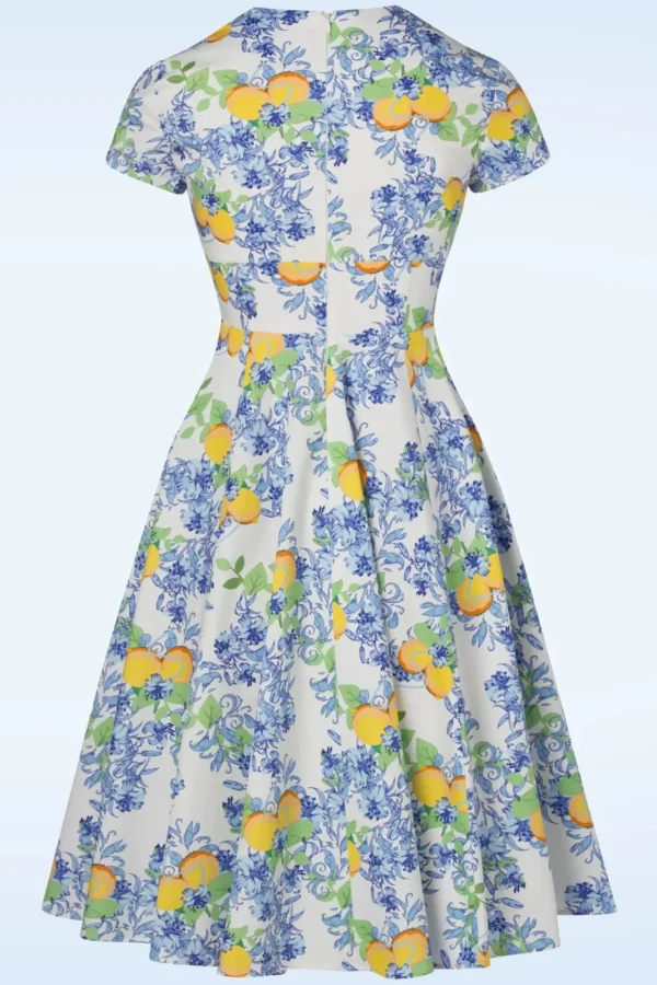 Clearance Topvintage Boutique Collection Topvintage Exclusive ~ Joliena Swingjurk In Wit En Blauw
