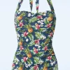 Store Esther Williams Tropical One Piece Halter Badpak In Blauw