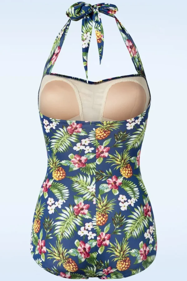 Store Esther Williams Tropical One Piece Halter Badpak In Blauw