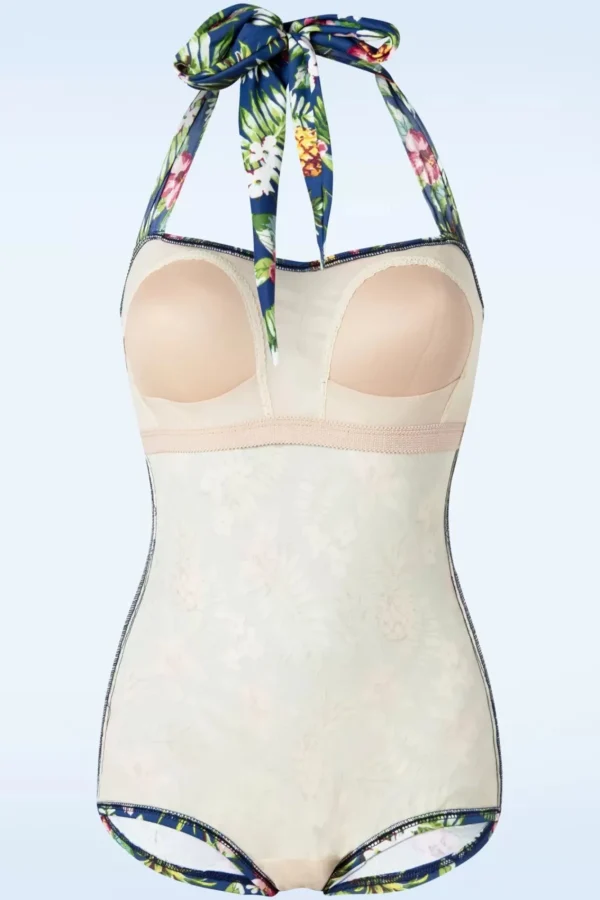 Store Esther Williams Tropical One Piece Halter Badpak In Blauw