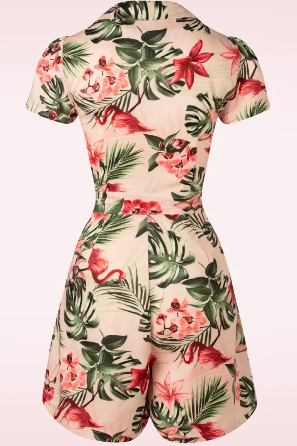 Sale Vixen Tropische Flamingo Button Up Playsuit In Licht Roze