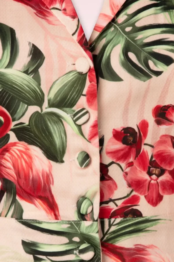 Sale Vixen Tropische Flamingo Button Up Playsuit In Licht Roze