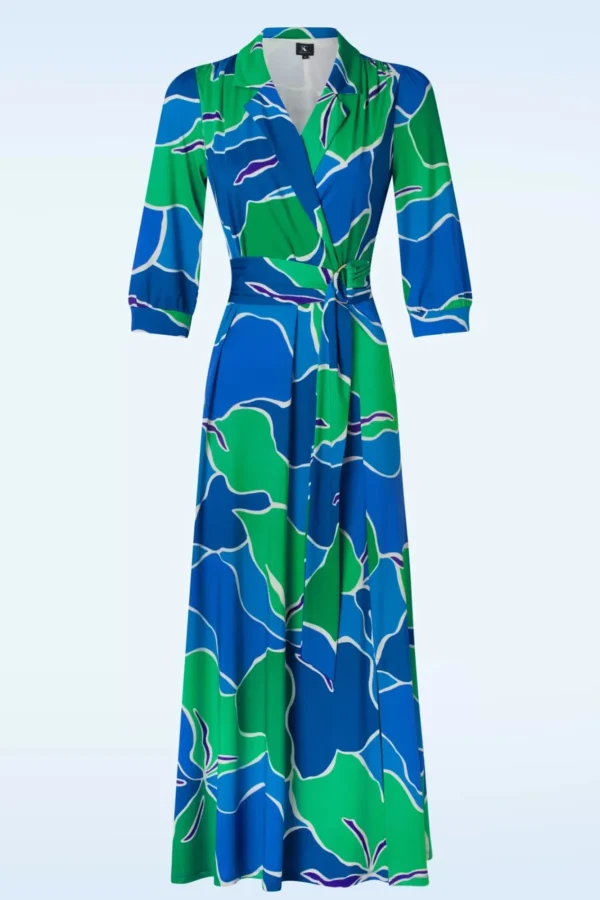 Outlet K-Design Vera Crossover Maxi Jurk In Blauw En Groen