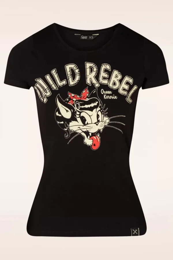 Shop Queen Kerosin Wild Rebel T-Shirt In Zwart