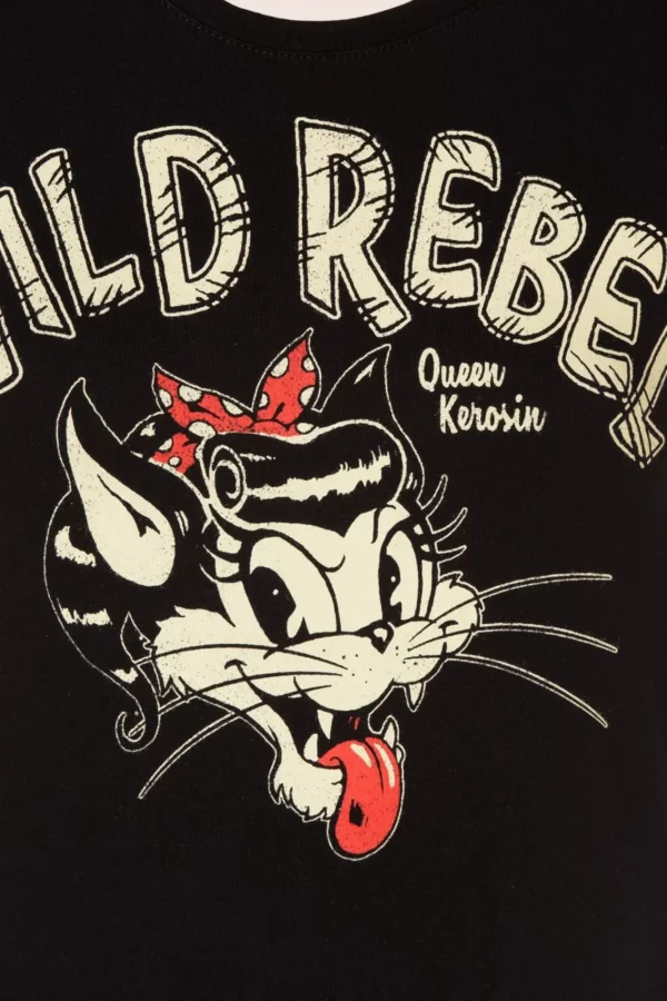 Shop Queen Kerosin Wild Rebel T-Shirt In Zwart