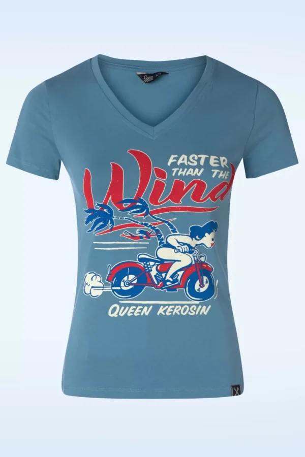 Store Queen Kerosin Wind T-Shirt In Hemelsblauw