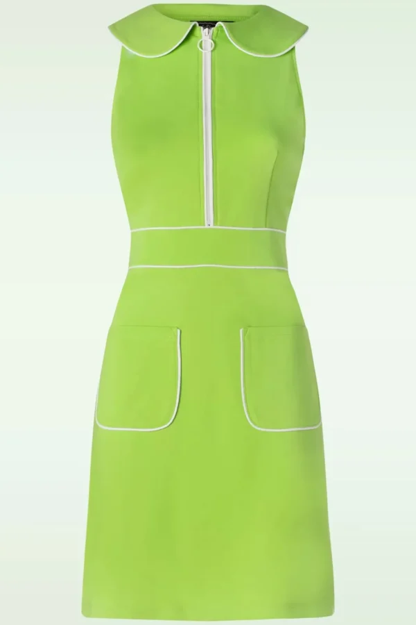 Cheap Vixen Zip Front Collared Sleeveless Jurk In Groen